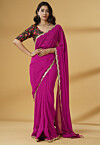 Pre-stitched Georgette Scalloped Saree in Fuchsia