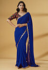 Pre-stitched Georgette Scalloped Saree in Royal Blue