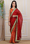 Pre-stitched Kota Silk Saree in Maroon and Orange