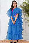 Pre-Stitched Organza Tiered Saree in Royal Blue
