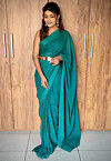 Pre-stitched Viscose Georgette Saree in Teal Blue