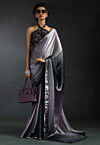 Pre-stitched Satin Chiffon Saree in Shaded Purple and Black