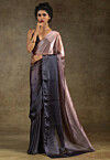 Pre-stitched Satin Chiffon Shimmer Saree in Shaded Peach and Black