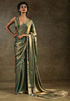 Pre-stitched Tissue Scalloped Saree in Dusty Green