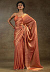 Pre-stitched Tissue Scalloped Saree in Rust