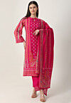 Printed Art Silk Pakistani Suit in Fuchsia