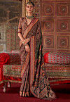 Printed Art Silk Saree in Dark Brown