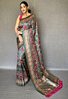Printed Art Silk Saree in Dark Green