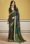 Printed Art Silk Saree in Dark Green