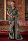 Printed Art Silk Saree in Dark Teal Green