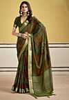Printed Art Silk Saree in Olive Green