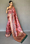 Printed Art Silk Saree in Peach