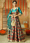 Printed Chanderi Silk Lehenga in Multicolor