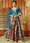 Printed Chanderi Silk Lehenga in Multicolor