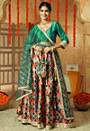Printed Chanderi Silk Lehenga in Multicolor