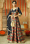 Printed Chanderi Silk Lehenga in Multicolor