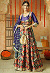 Printed Chanderi Silk Lehenga in Multicolor