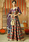 Printed Chanderi Silk Lehenga in Multicolor