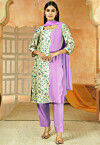 Printed Chanderi Silk Pakistani Suit in Light Purple and Multicolor