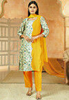 Printed Chanderi Silk Pakistani Suit in Yellow and Multicolor