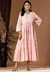 Printed Cotton Cambric Tiered Kurta in Peach