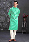 Printed Cotton Jacquard Kurta Set in Sea Green