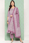 Printed Cotton Pakistani Suit in Purple