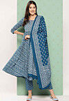 Printed Cotton Pakistani Suit in Teal Blue