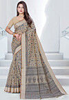 Printed Cotton Saree in Beige