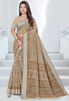 Printed Cotton Saree in Beige