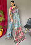 Printed Cotton Saree in Blue