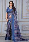 Printed Cotton Silk Saree in Blue