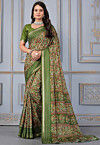 Printed Cotton Silk Saree in Green