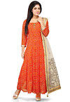 Printed Georgette Abaya Style Suit in Orange