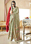 Printed Georgette Brasso Saree in Light Green