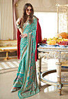 Printed Georgette Brasso Saree in Turquoise