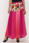 Printed Georgette Panelled Skirt in Multicolor