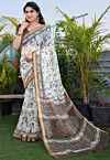 Printed Kota Doria Saree in White