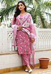 Printed Linen Cotton Pakistani Suit in Dusty Purple