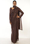 Printed Mul Cotton Saree in Brown
