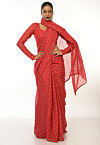 Printed Mul Cotton Saree in Red