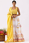 Printed Pure Chanderi Cotton Lehenga in White