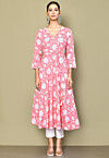 Printed Pure Cotton Aline Kurta in Peach