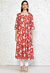 Printed Pure Cotton Aline Kurta in Red