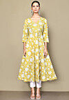 Printed Pure Cotton Aline Kurta in Yellow