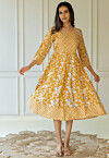 Printed Pure Cotton Anarkali Kurta in Mustard