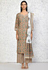 Printed Pure Cotton Pakistani Suit in Beige