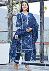 Printed  Pure Cotton Pakistani Suit in Blue