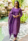 Printed Pure Cotton Pakistani Suit in Dark Purple