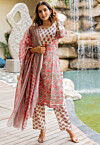 Printed Pure Cotton Pakistani Suit in Peach